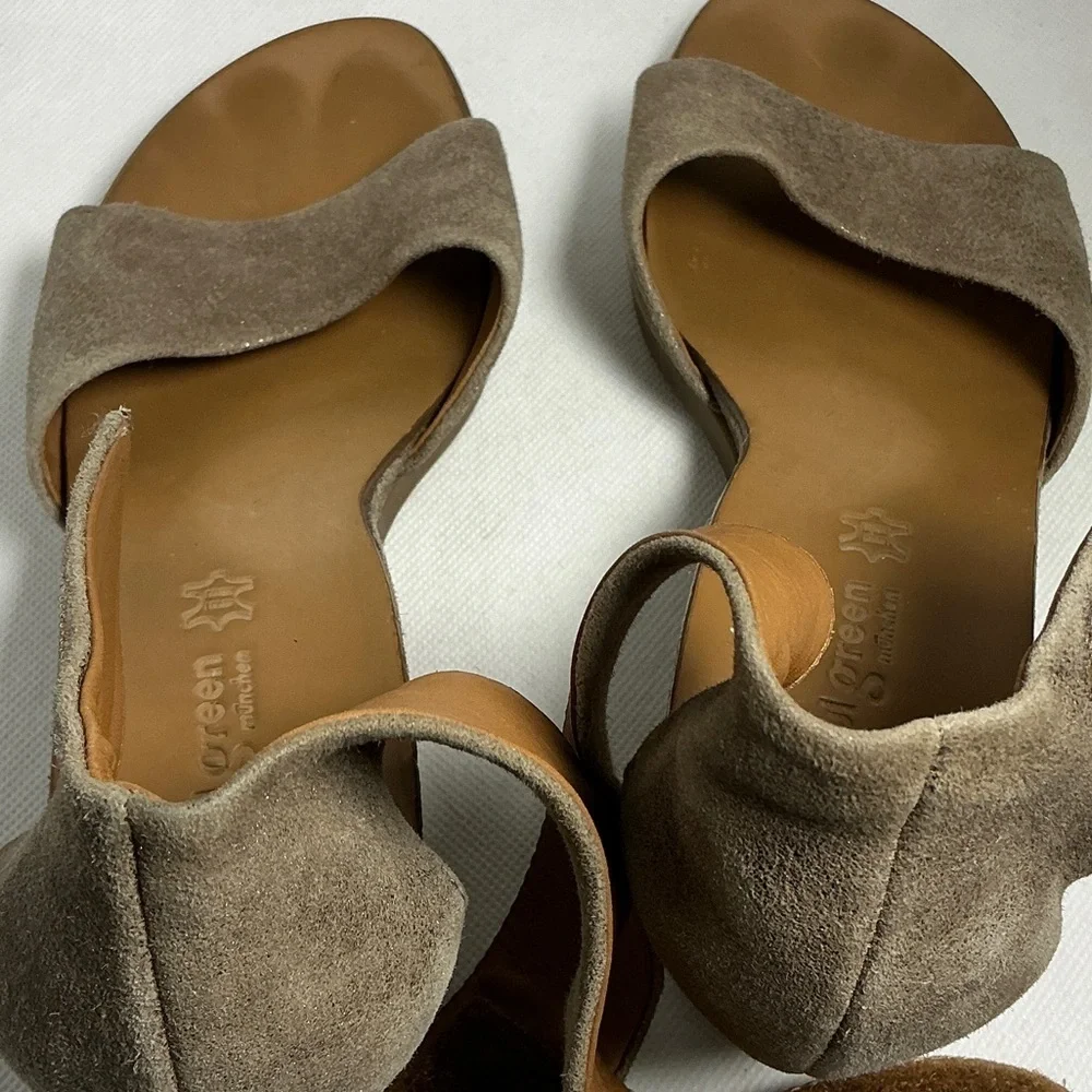 Paul Green Munich Taupe Suede Wedge Sandals Comfort Ankle Strap 7